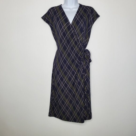 Ann Taylor Womens V Neck Plaid Wrap Dress Size 10 Stretchy Preppy Career Classic - Picture 1 of 10